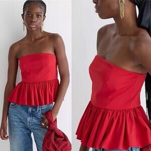 J.Crew strapless taffeta peplum top red Size 10 Chic Holiday cocktail Glam party